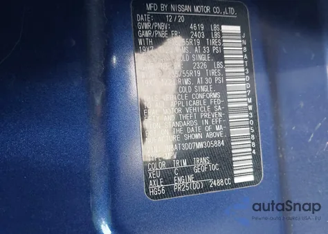 2021 Nissan Rogue Platinum Intelligent Awd из США, поврежденный, VIN JN8AT3DD7MW305884